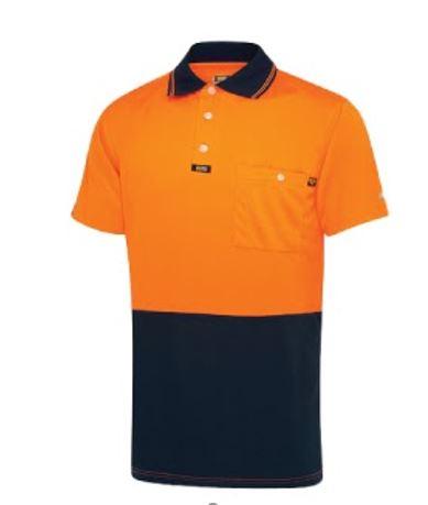 Hi Vis Cotton Back S/S Polo Shirt - Orange/Navy